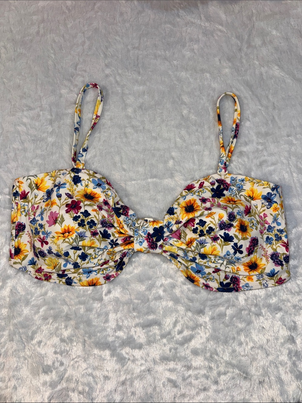 Old Navy Beige Floral-Trim Bikini Top